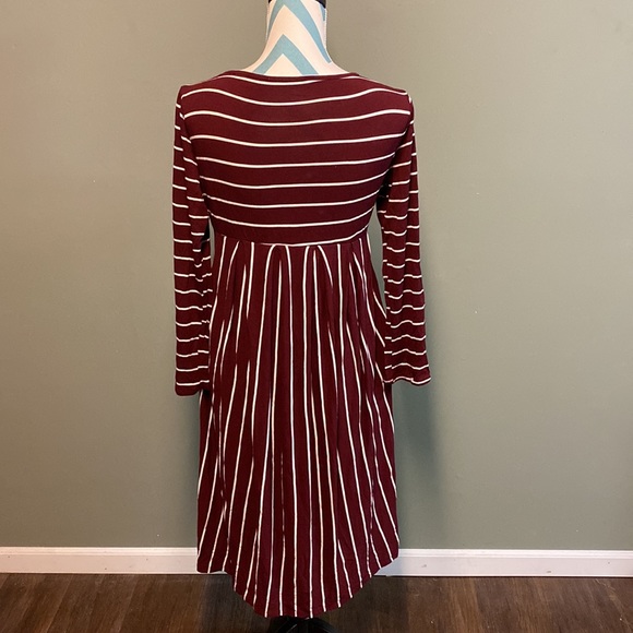 Woman's size large Maroon and white striped midi dress. Empire waist. - Picture 4 of 5